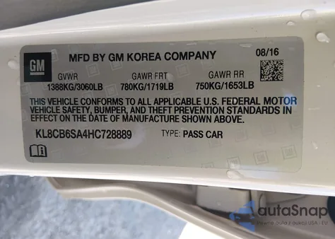 2017 Chevrolet Spark Ls Cvt from USA, damaged, VIN KL8CB6SA4HC728889